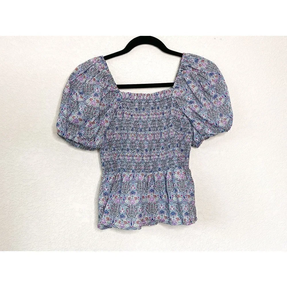 J. Crew Smocked Square-neck Organic Cotton Top in Liberty® Club Nouveau Fabric S
